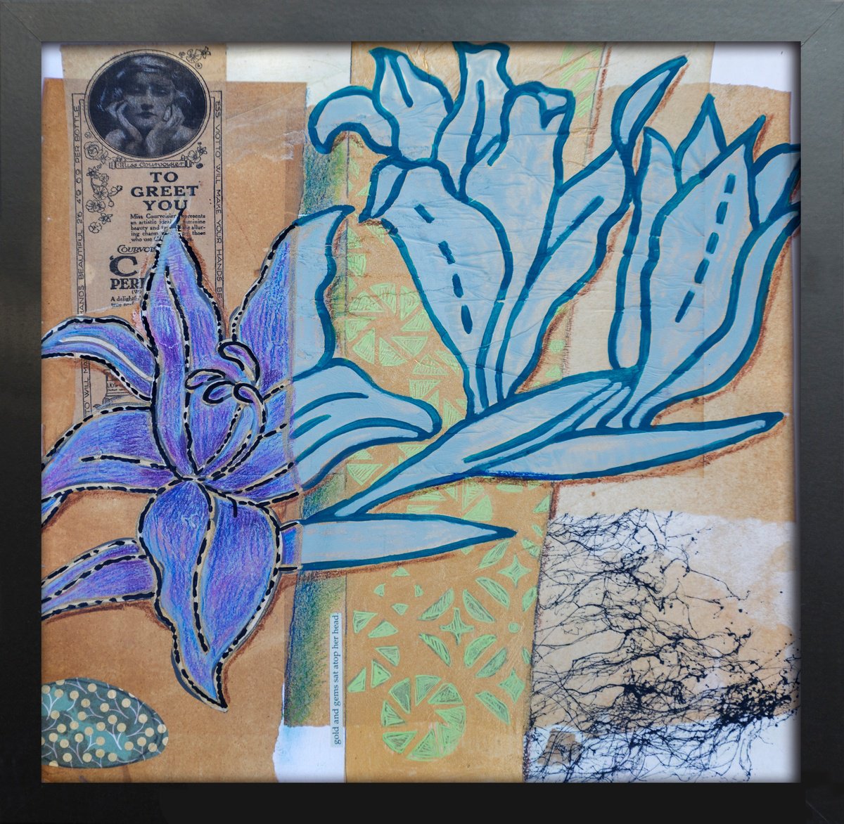 Illustrative Botanical Collage By Ariadna De Raadt, 13 X 13, Floral Card. Retro 3, Original Artwork