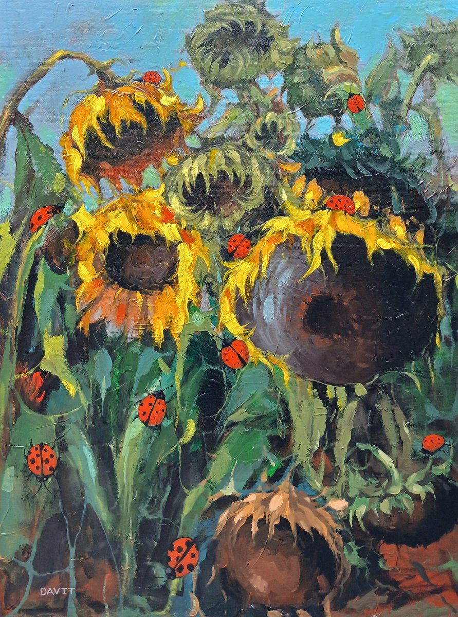 Sunflowers And Ladybugs By Davit Arstamyan, 24 X 31, Artwork For Sale On Artfinder