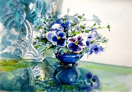 Still life with pansy flower