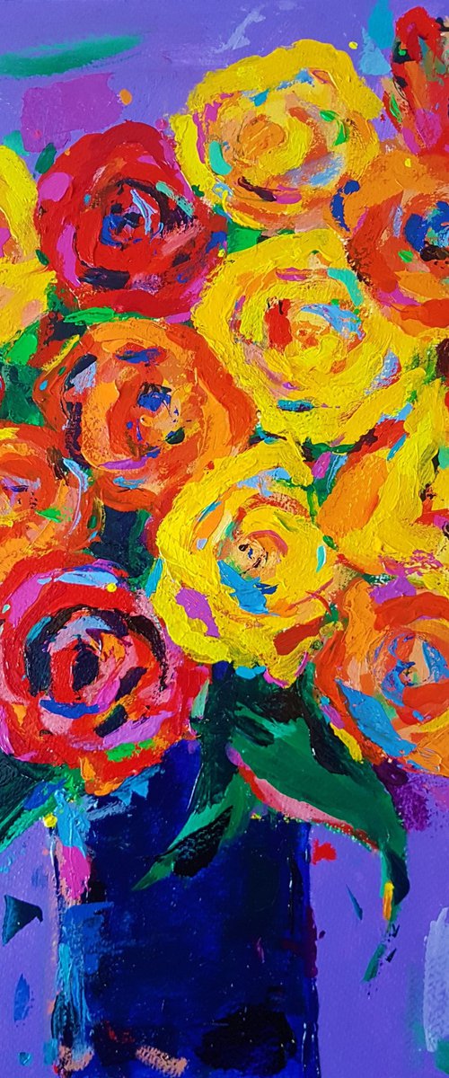 Roses in a Blue Vase by Dawn Underwood