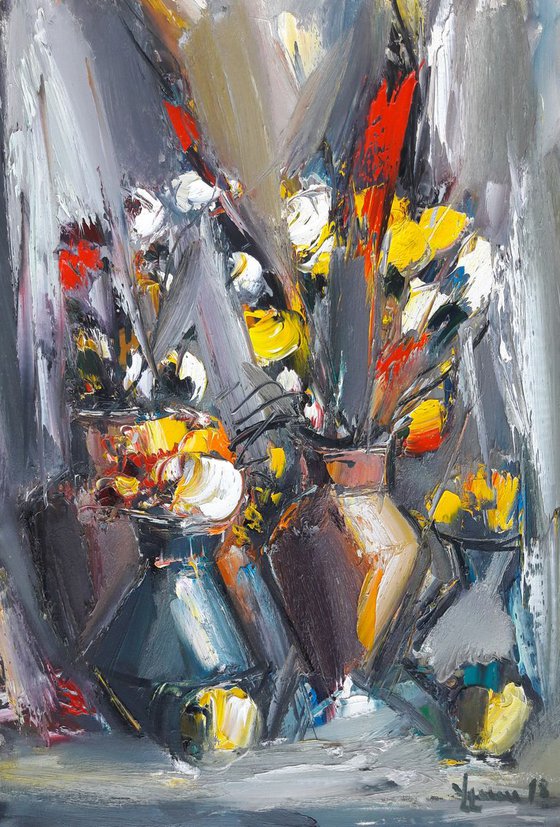 Still life 41x58cm, oil painting, ready to hang, abstract still life, palette knide still life