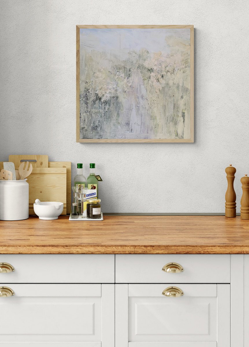 Impressionistic Landscape Acrylic Painting By Nikki Wheeler, 24 X 24", Ethereal Misty Lane, Spring, Original Artwork