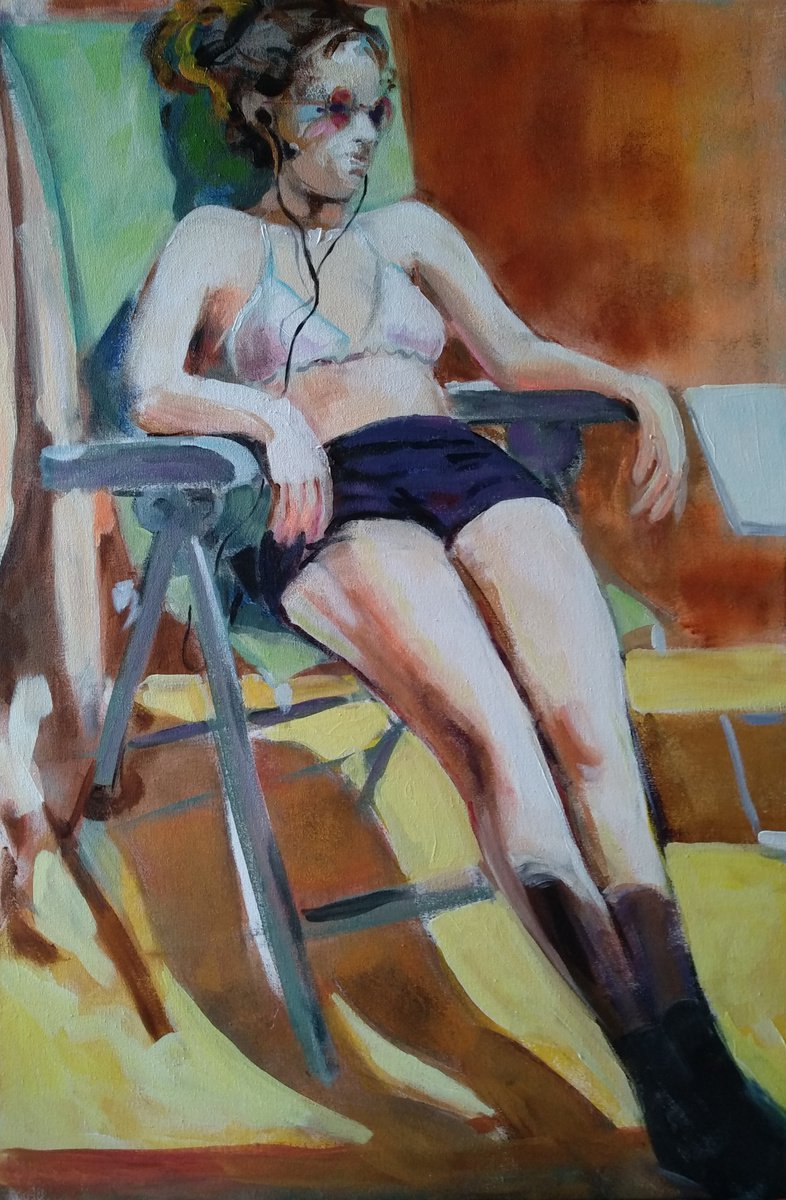 Impressionistic Portrait Acrylic Painting By Marina Del Pozo, 24 X 35", Cuando Nadie La Ve, Original Artwork