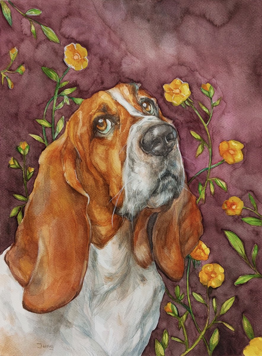 Bassett in love - dog portrait by Dunja Jung