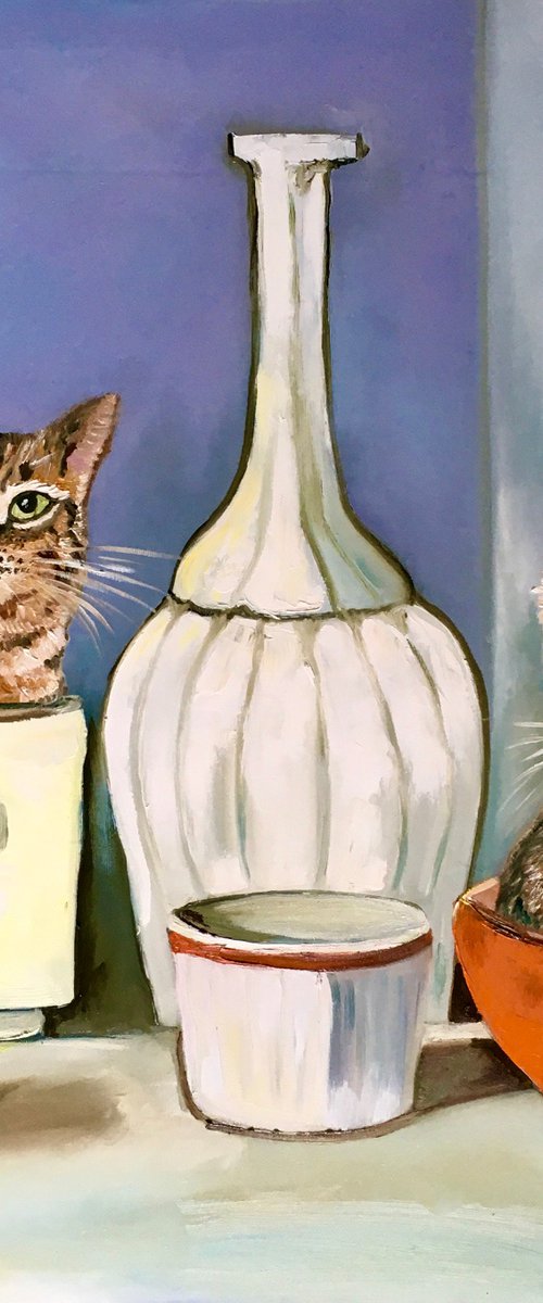 2 Troys ( Probably Twins) Cats and Giorgio Morandi vases and bottles by Olga Koval