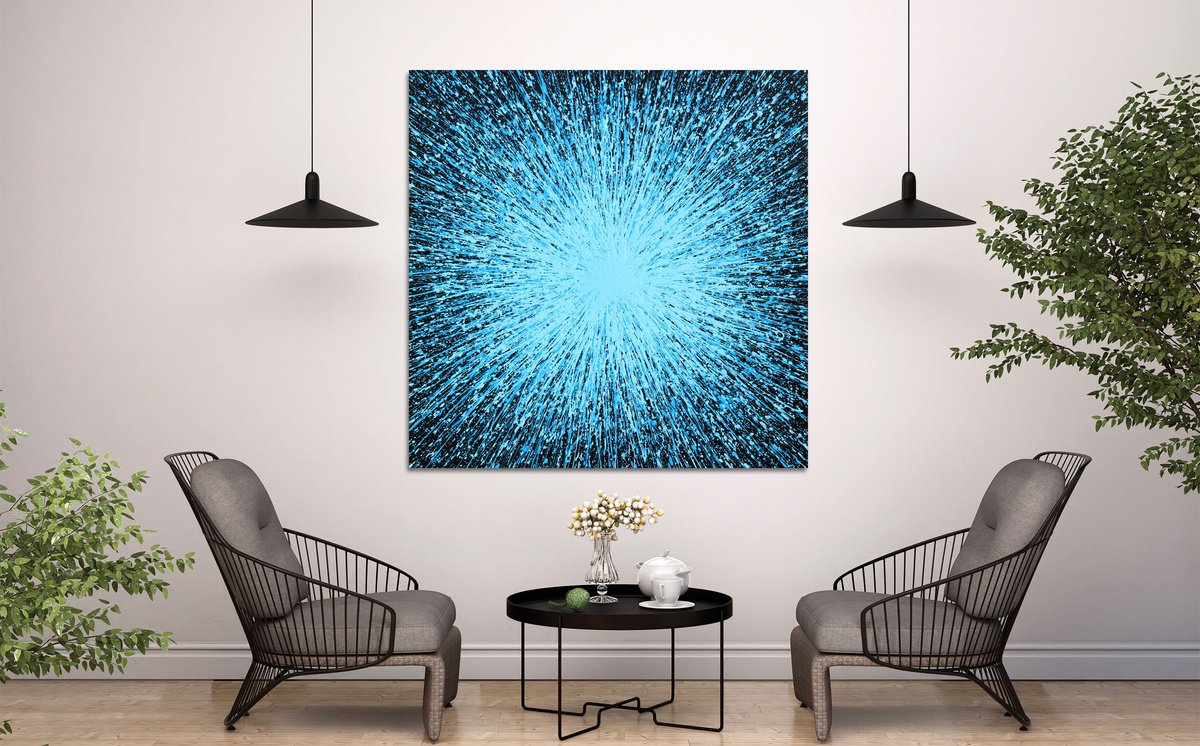 Abstract Acrylic Painting By Isabelle Pelletane, 31 X 31, Blue Star, Original Artwork