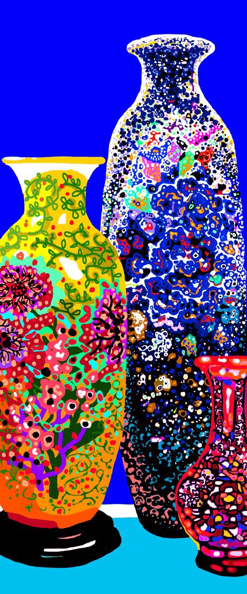 Three chinese vases/ Tres jarrones chinos (pop art, flowers) by Alejos