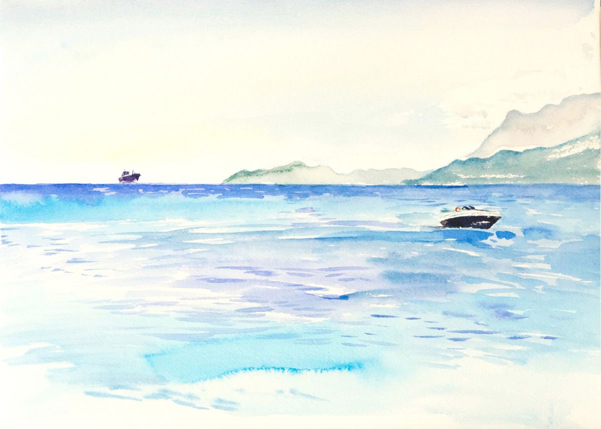 Seascape with a boat by Daria Galinski