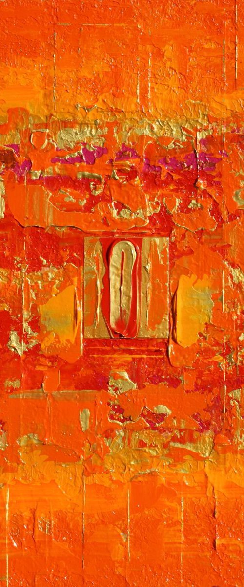 Primitive Abstract Gold Orange Wall Panel by Robert Lynn