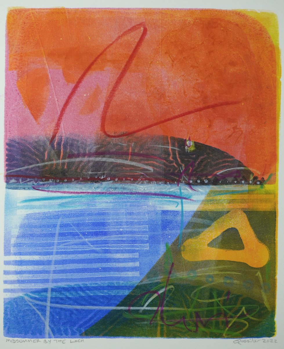 Midsummer by the Loch Original Monoprint by Dawn Rossiter