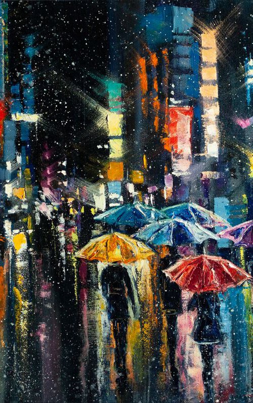 Street of the night city by Aleksandr Neliubin