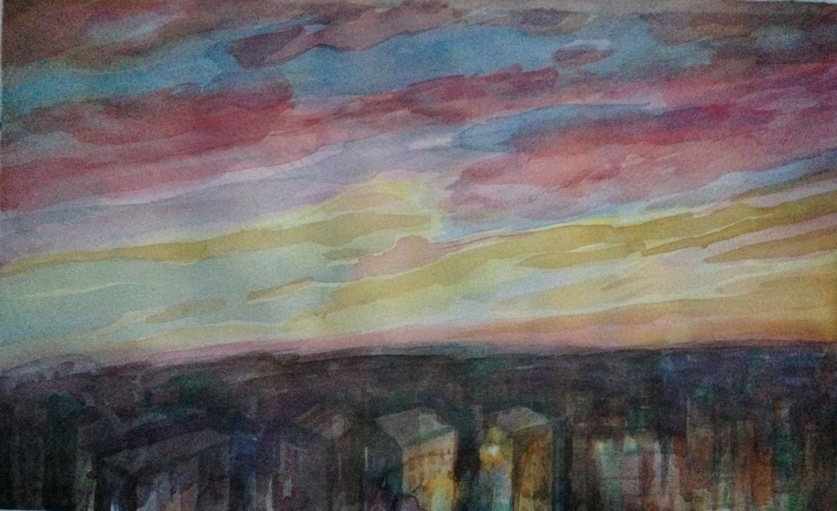 Sunset/Sunrise in the city painting by Roman Sergienko