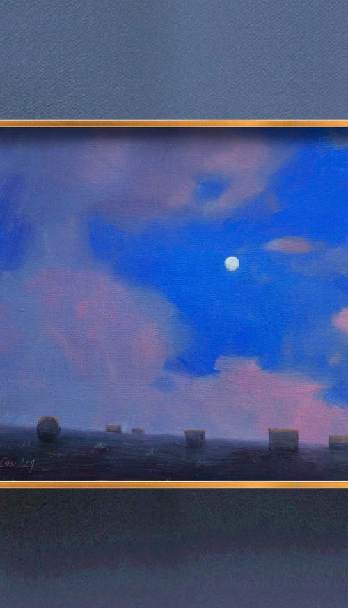 Hay Bales Under the Moon by Ayna Paisley