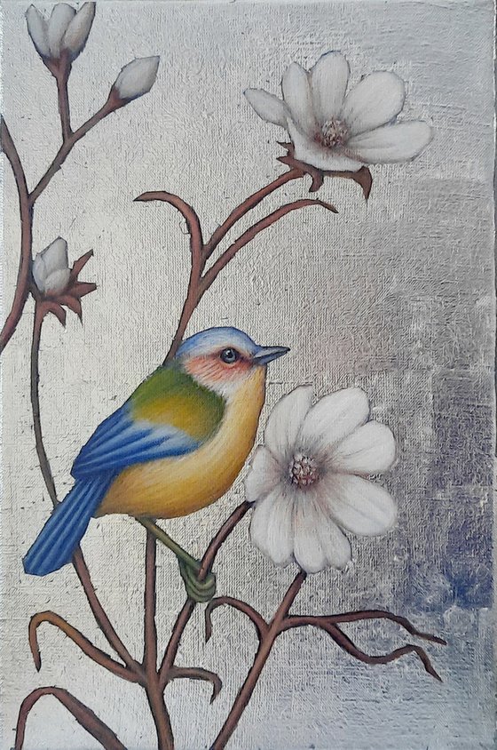 birds painting "Bird and White Flowers"