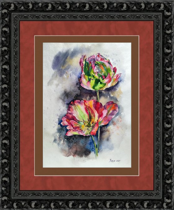 Tulips - spring flowers, pink, Ukrainian art