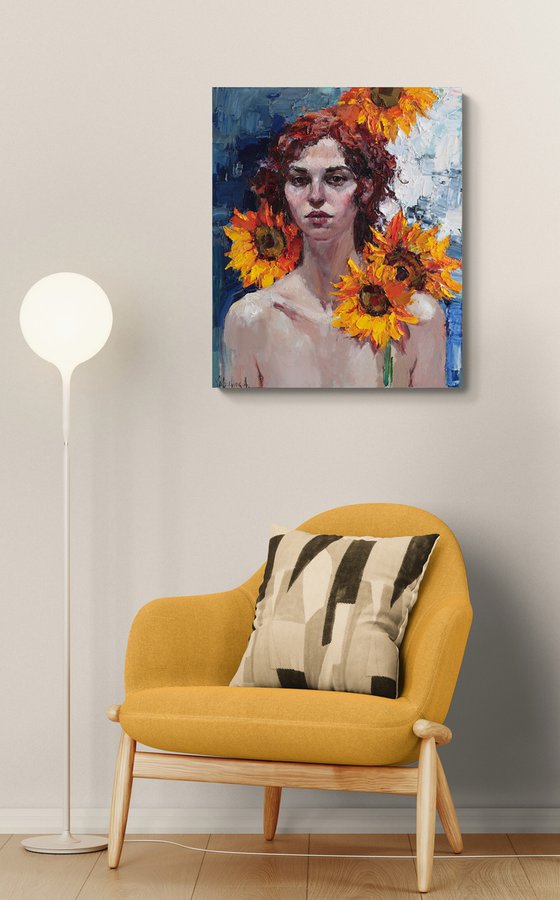 Girl with Sunflowers Portrait