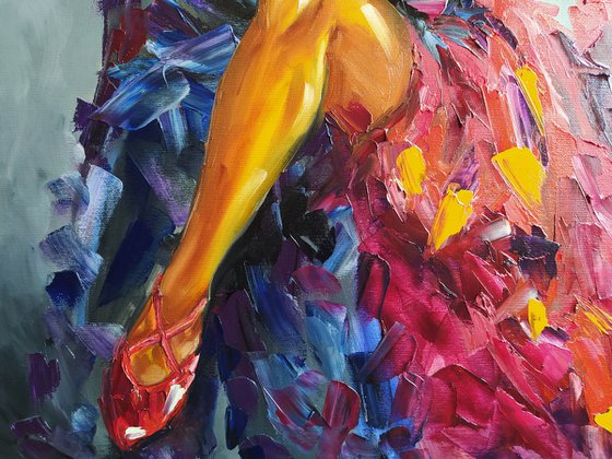 Flame - dance, oil painting, flamenco, tango, passion, fire, dancers oil painting