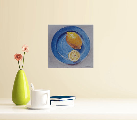 Tea with lemon - small pastel painting, present