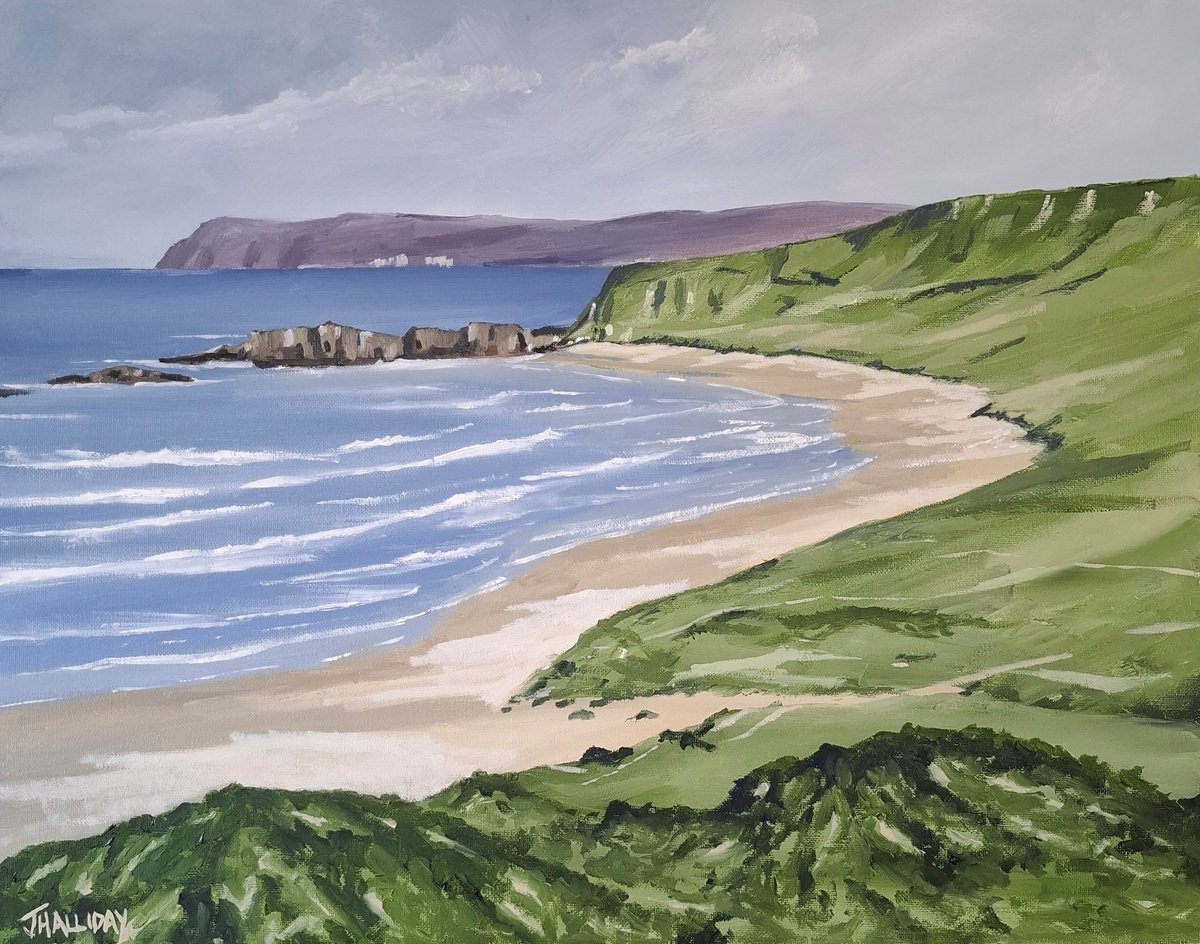 Impressionistic Landscape Oil Painting By John Halliday, 20 X 16, White Park Bay, Original Artwork