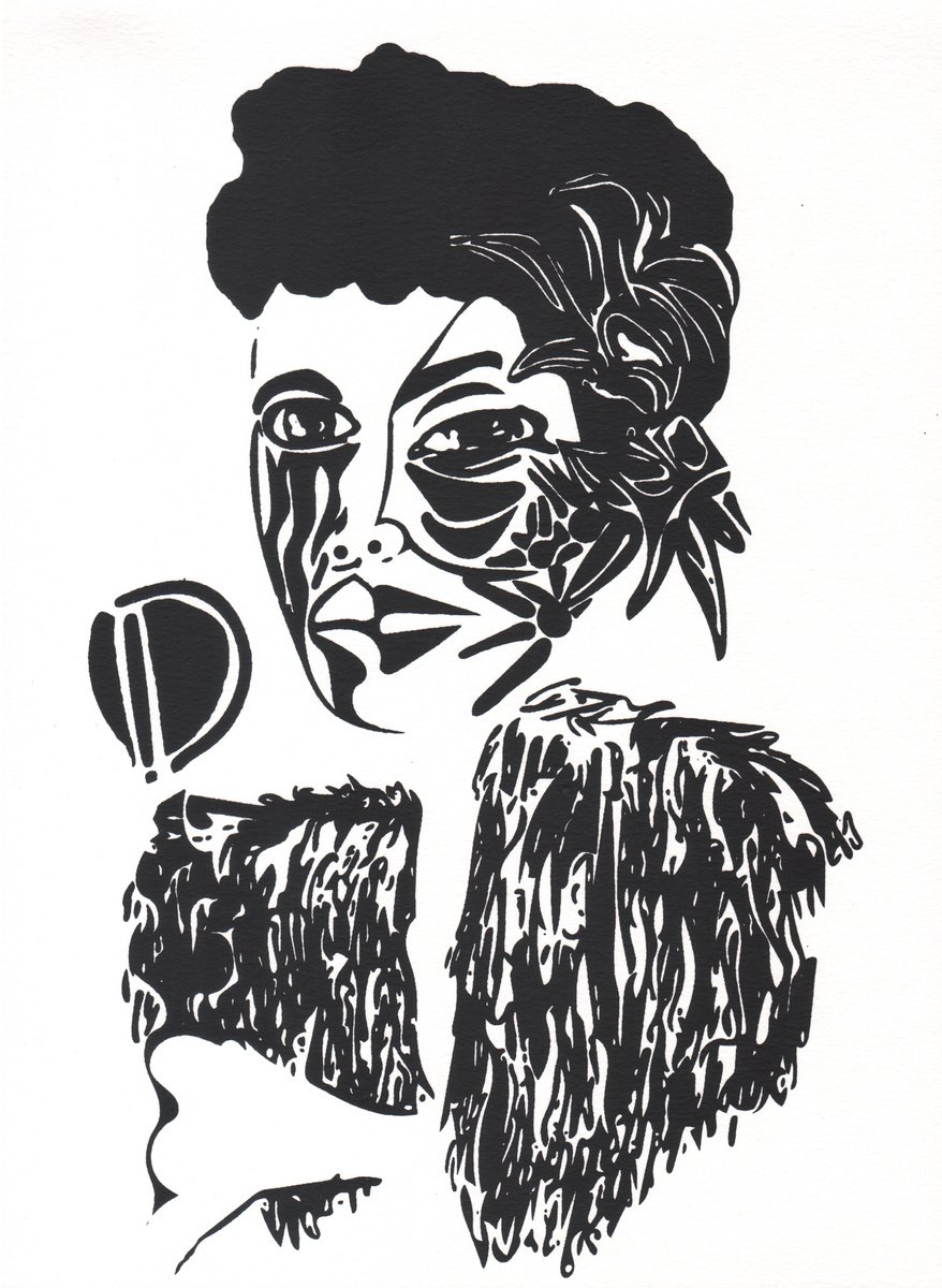 Abstract Portrait Screenprint By Kimi Kaa, 11 X 15", Billie Holiday (Jazz Series), Original Artwork