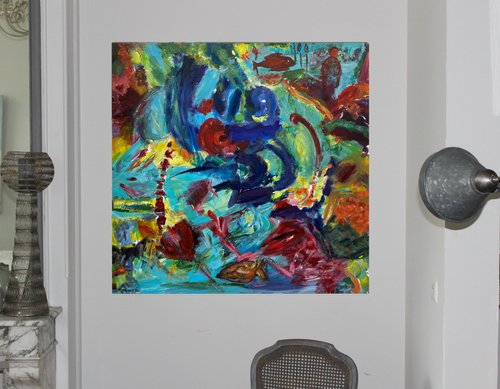 Blue Colour inspiration Abstract   Acrylic  Artwork 100x100 by Sylvie Dodin