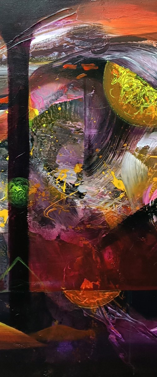 Large framed abstract mindscape autumn colors melancholia enigmatic masterpiece by O Kloska by Kloska Ovidiu