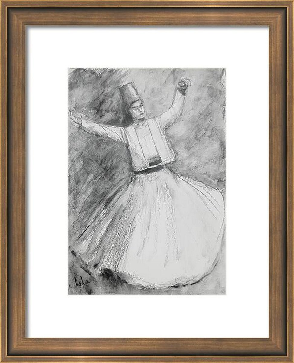 Expressive Portrait Pencil Drawing By Asha Shenoy, 8 X 12, Dervish Dancer 3, Original Artwork