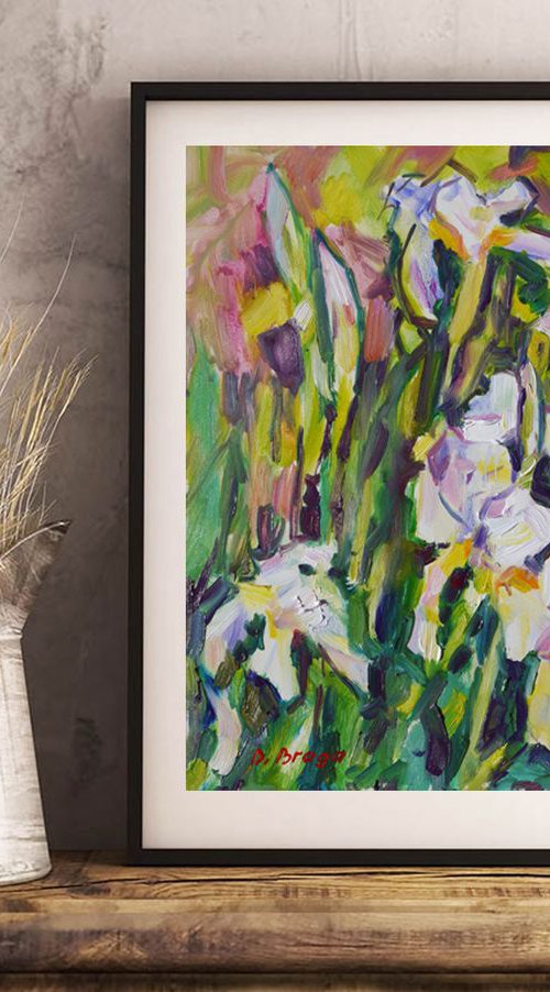 White irises, etude (plein air) by Dima Braga