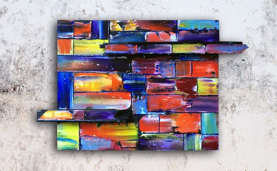 "Fit Us In" - Original PMS Assemblage Sculptural Painting On Wood - 26 x 16 inches