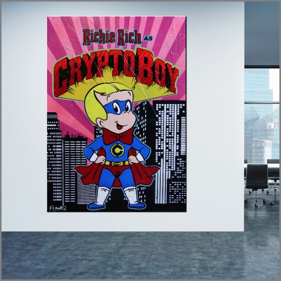 Cryptoboy Rules 140cm x 100cm Crypto Richie Rich Textured Urban Pop Art