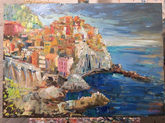 Manarola Cinque Terre 2021 , oil painting already framed