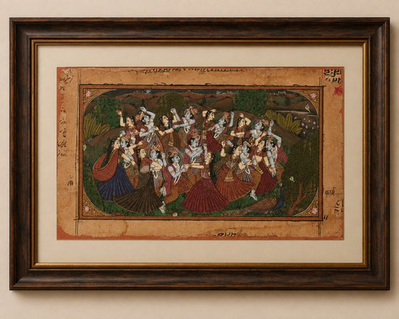 Raas Leela on Antique Manuscript Paper