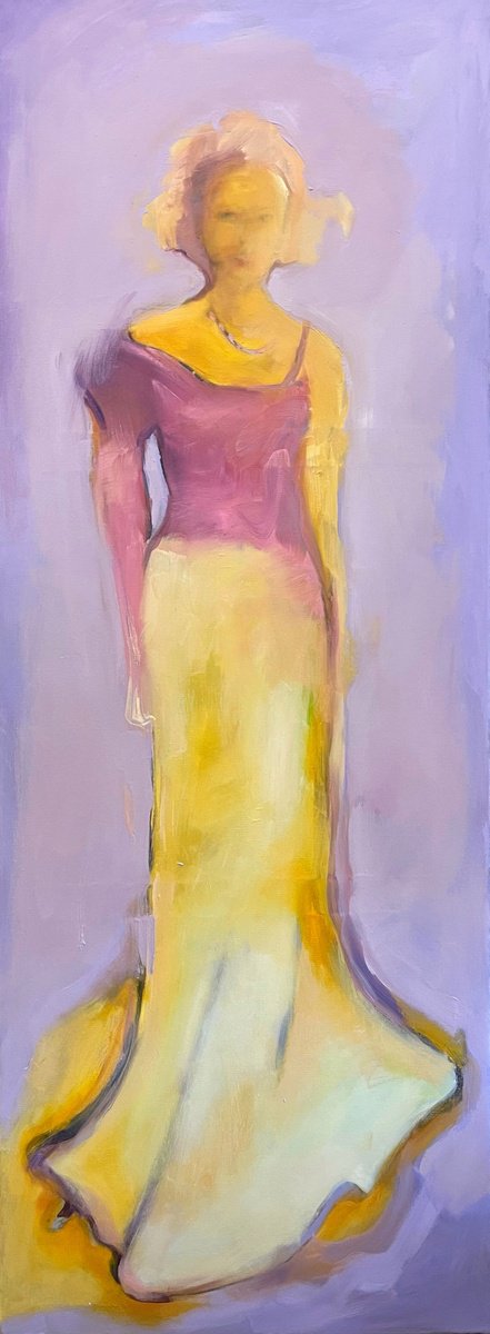 Expressive Portrait Oil Painting By Romuald Mulk Musiolik, 22 X 59", Mrs Tamarra, Original Artwork