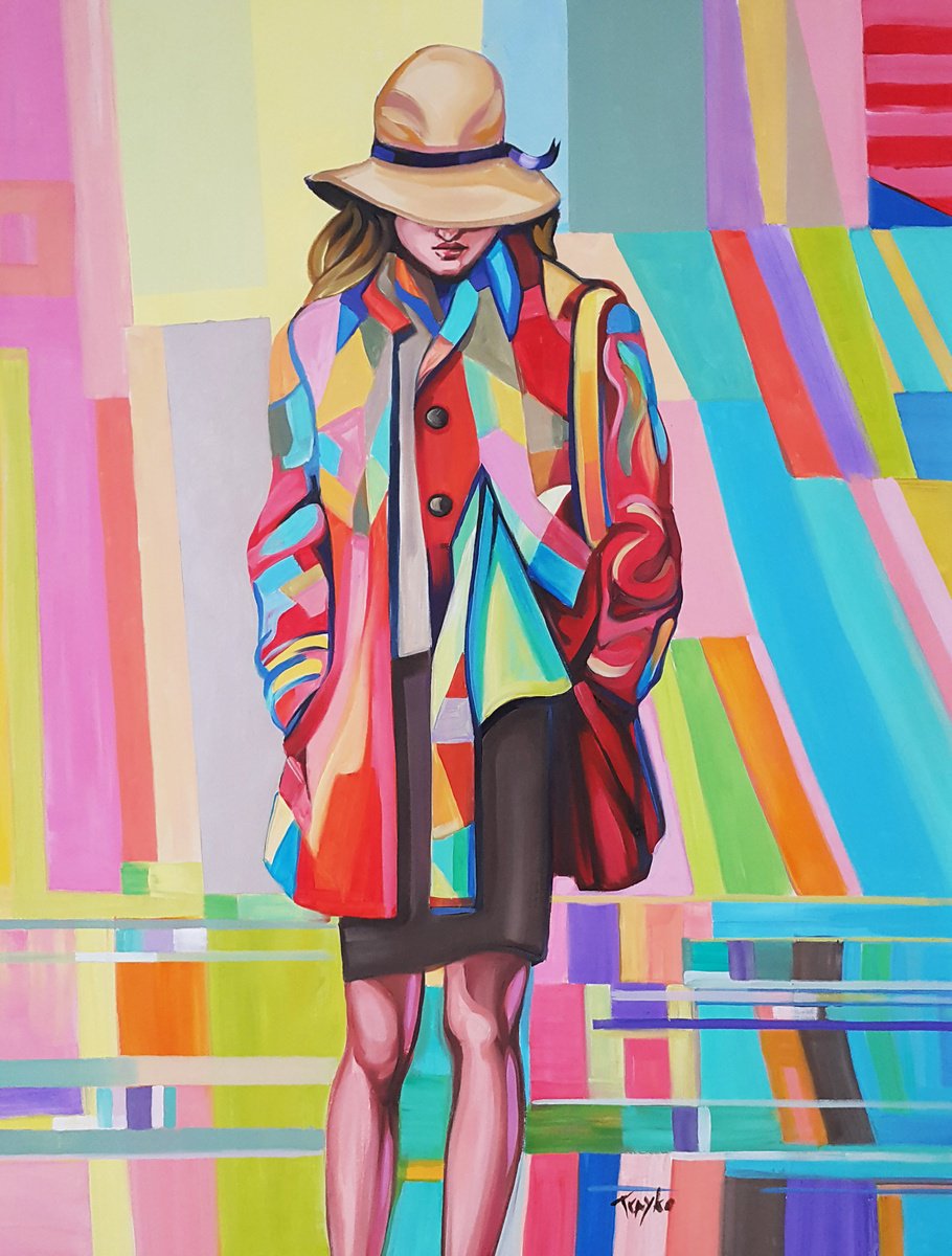 Abstract Portrait Acrylic Painting By Trayko Popov, 28 X 39", Afternoon Without You, Original Artwork