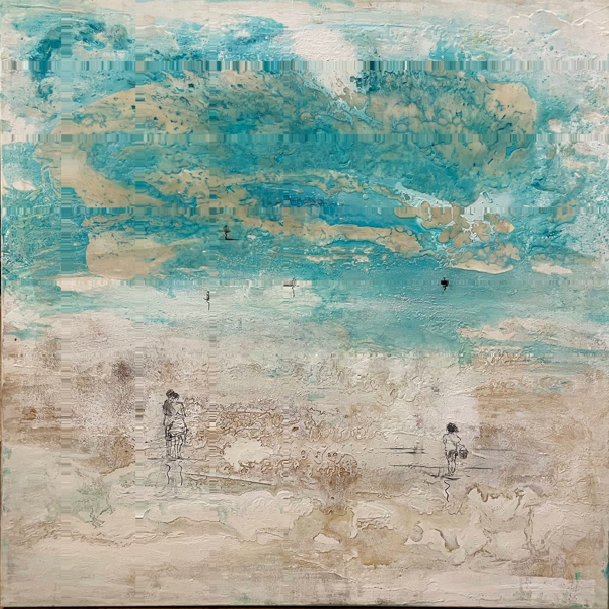 Expressive Landscape Painting By Giusy Lauriola, 39 X 39, Passeggiata Tra Le Nuvole, Original Artwork