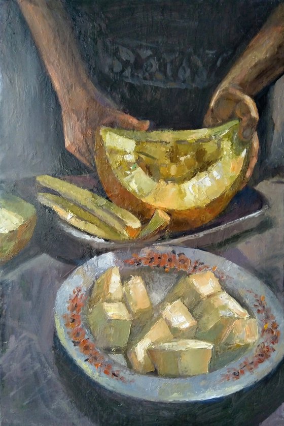 Melon-Still life(50x35cm, oil painting, ready to hang)