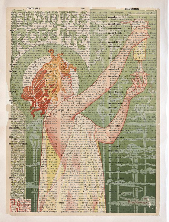 Absinthe Robette - Collage Art Print on Large Real English Dictionary Vintage Book Page