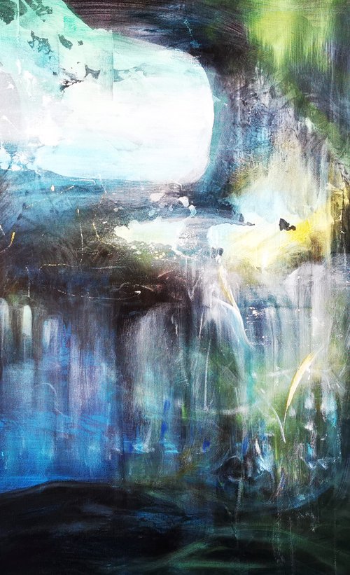 Very large size fantastic mindscape beautiful blue and green abstract silent mountain KLOSKA by Kloska Ovidiu