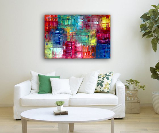 "Shape Up" - FREE SHIPPING to the USA - Original PMS Geometrical Abstract Oil Painting On Canvas - 36" x 24"