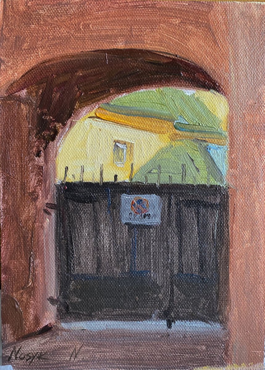 Warsaw gates 18x12 cm| oil painting on canvas by Nataliia Nosyk