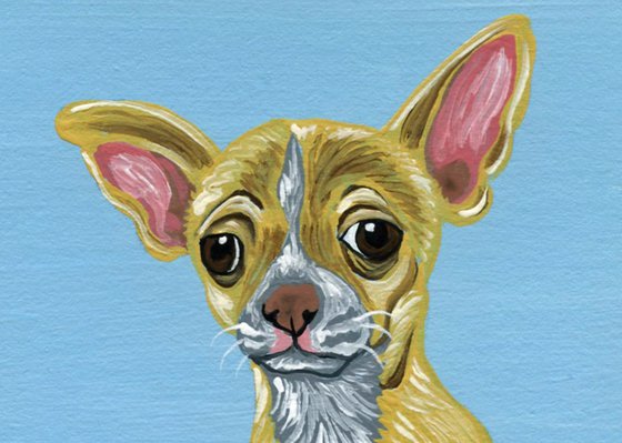 ACEO ATC Original Miniature Painting Blonde Chihuahua Pet Dog Art-Carla Smale