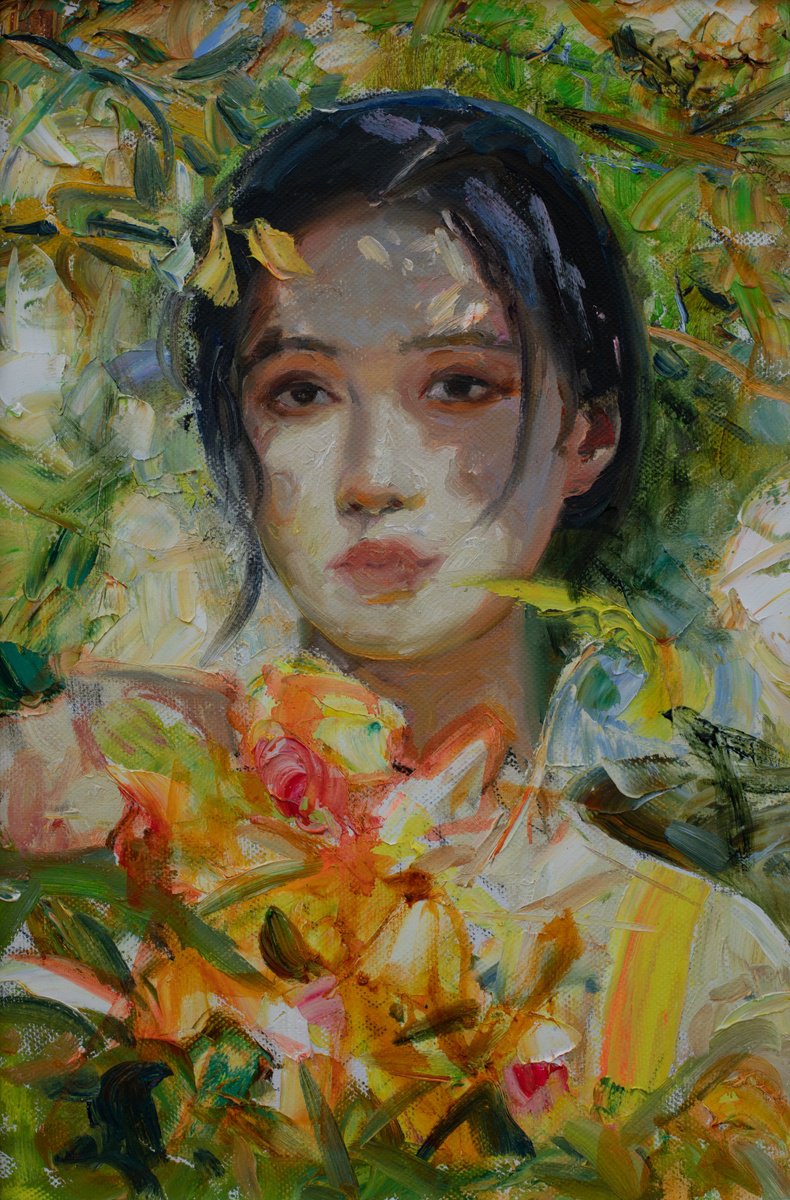 Girl With Flowers By Khanlar Asadullayev, 16 X 24, Artwork For Sale On Artfinder