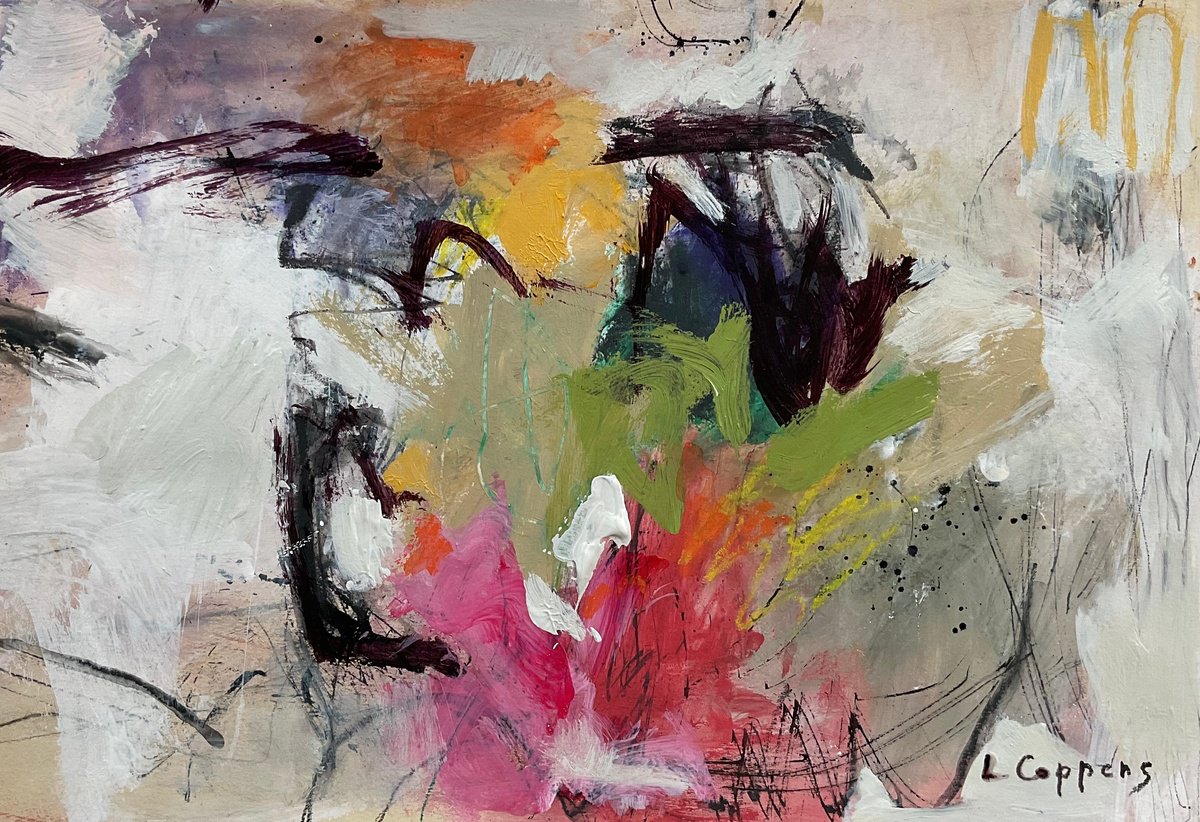 Expressive Abstract Acrylic Painting By Linda Coppens, 17 X 12", Layered Tranquility, Original Artwork