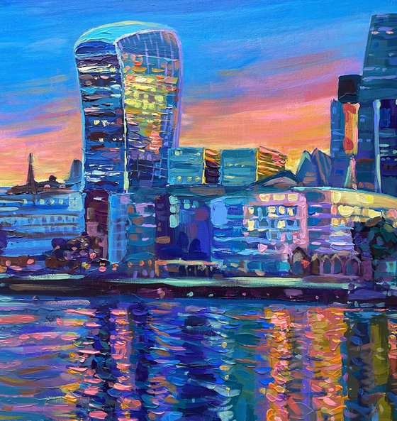 London City Skyline at Sunset