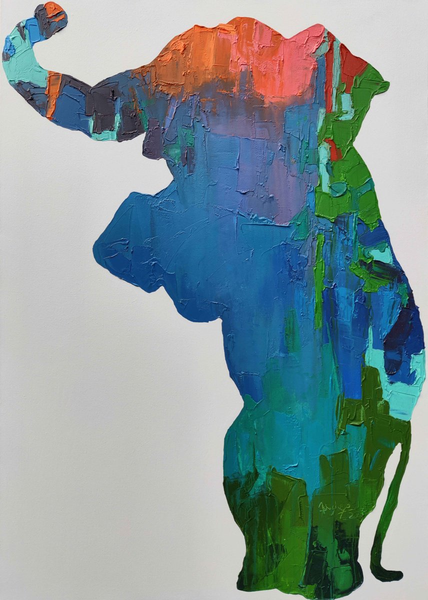 Organic Animal Acrylic Painting By Abhishek Kumar, 48 X 66, Triumph 2, Original Artwork