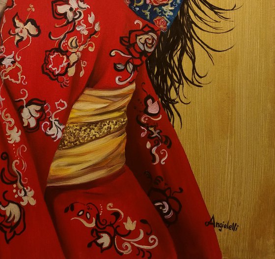 Geisha in a red kimono