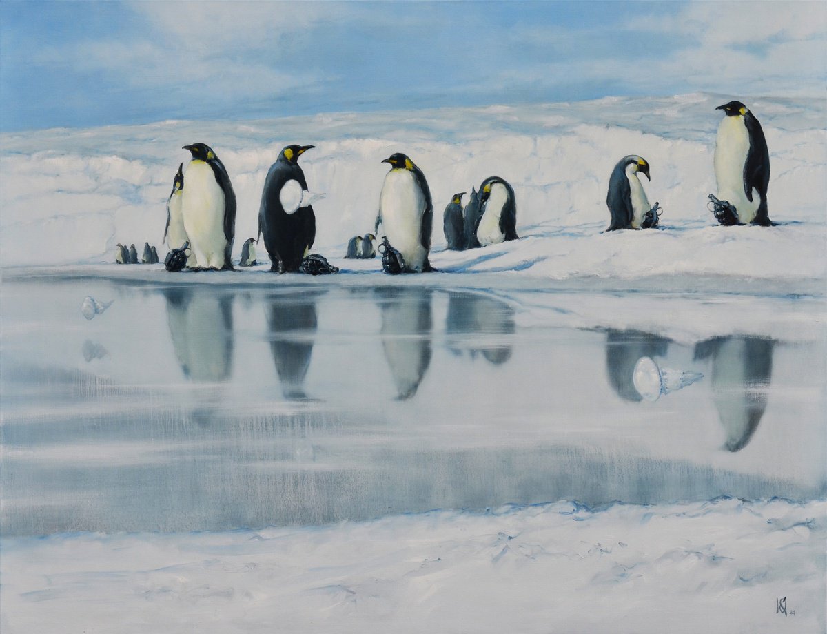 Urban And Pop Oil Painting , Penguin Colony By Oleg Kateryniuk, 67 X 51, Artwork For Sale On Artfinder