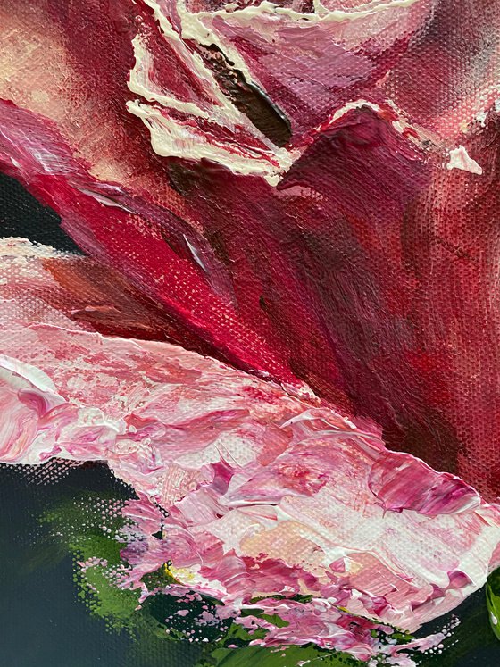 “Rose in maroon” original painting floral on canvas