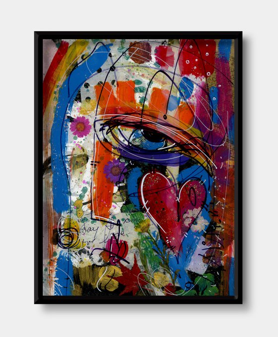Funky Face Love 17 - Mixed Media Art by Kathy Morton Stanion