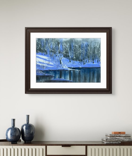 Frosty river in the forest